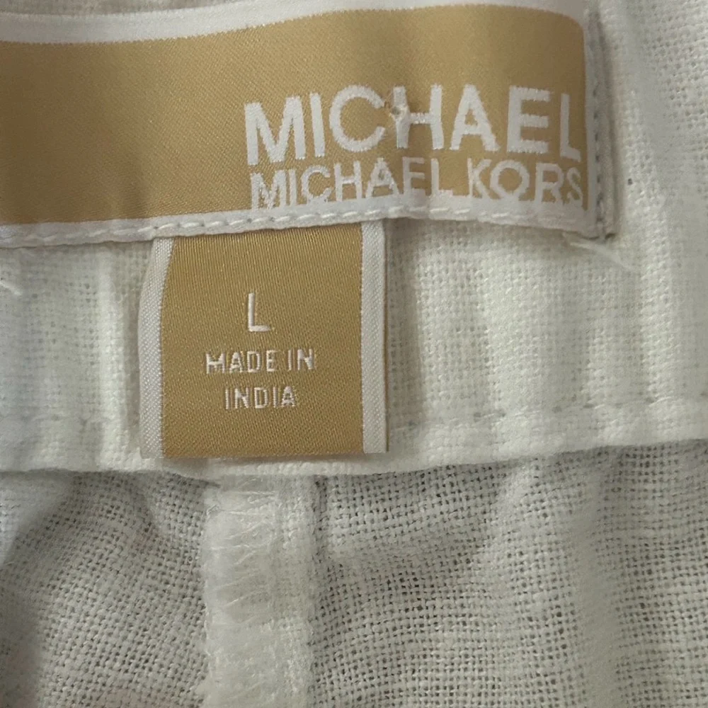 Michael Kors Linen Blend Pants Womens L White Wide Leg Crop Beach Resort Chic